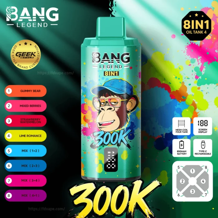 Blue Razz Ice flavor – Bang Legend 300K 8in1 disposable vape