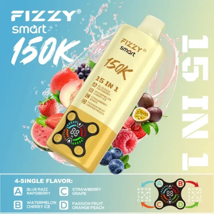 Fizzy Smart 150K Puffs Disposable Vape 15-in-1 Flavors & 80mL Prefilled Pod Kit (Mesh Coil)