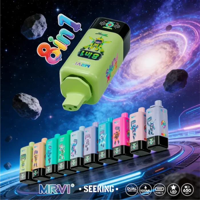 Mrvi Seeking 160k Puffs 8 in 1 160000 Disposable Vape alpha – 100mL E-Liquid, Dual Mesh Coil, Rechargeable (10 Flavors)