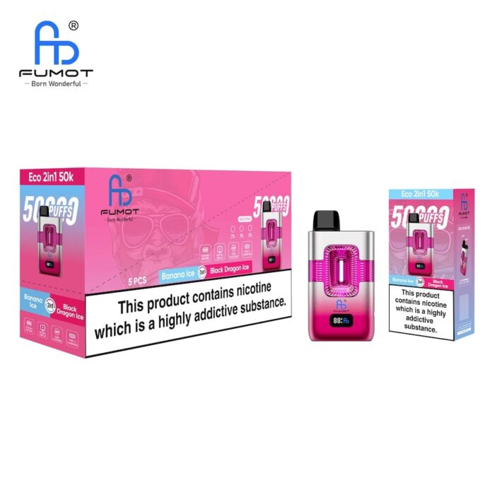 Fumot Eco 50k 50000 puff 2in1 Disposable Vape - 0% 2% 3% 5% Nicotine 10+10ml Double Flavors Smart Display