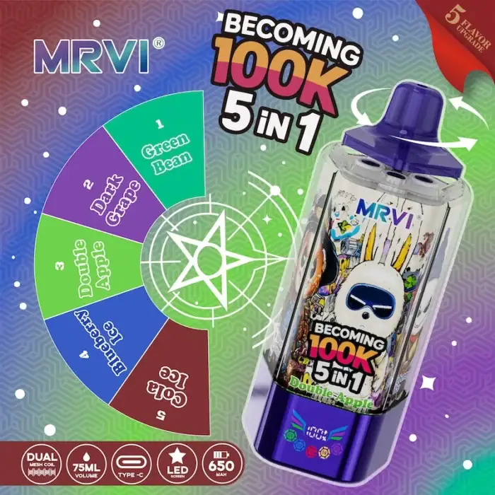 mrvi 100k puffs 5 in 1 becoming Vape 100000 Puffs | Multi-Flavor Rechargeable Vape with Full Screen Display