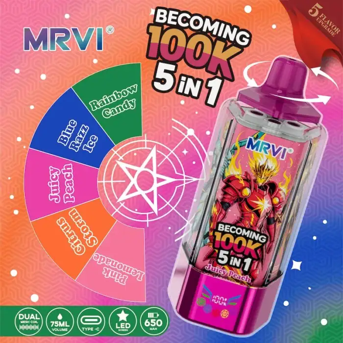 mrvi 100k puffs 5 in 1 becoming Vape 100000 Puffs | Multi-Flavor Rechargeable Vape with Full Screen Display