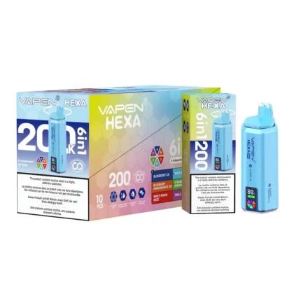 VAPEN HEXA 6in1 200k disposable vape with rotating flavor switch and smart LED display